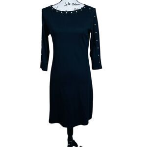 Karen Scott Sport Cotton Studded 3/4-Sleeve Shift Dress size PET/SM academia